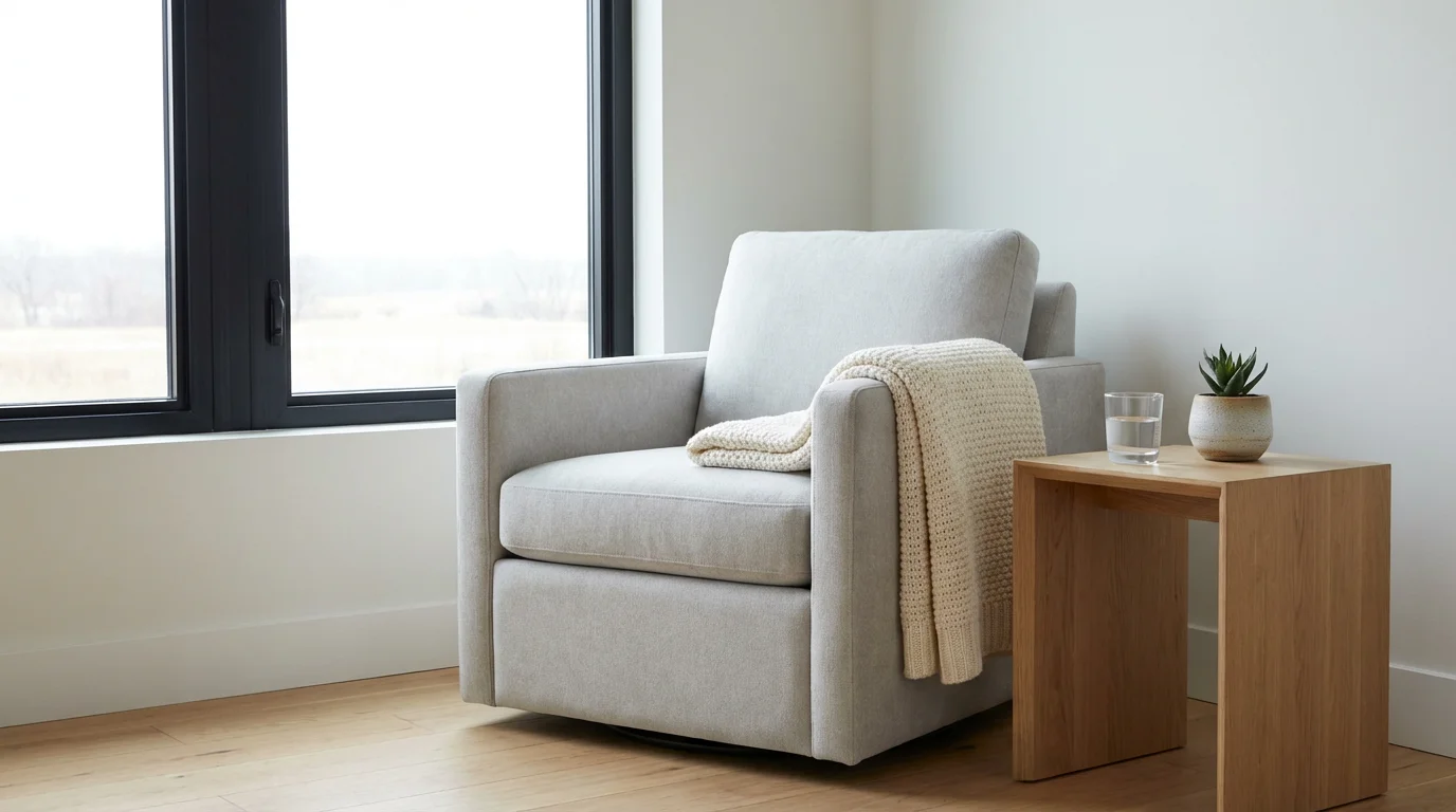 A comfortable armchair in a calm corner next to a window, prepared for relaxation.